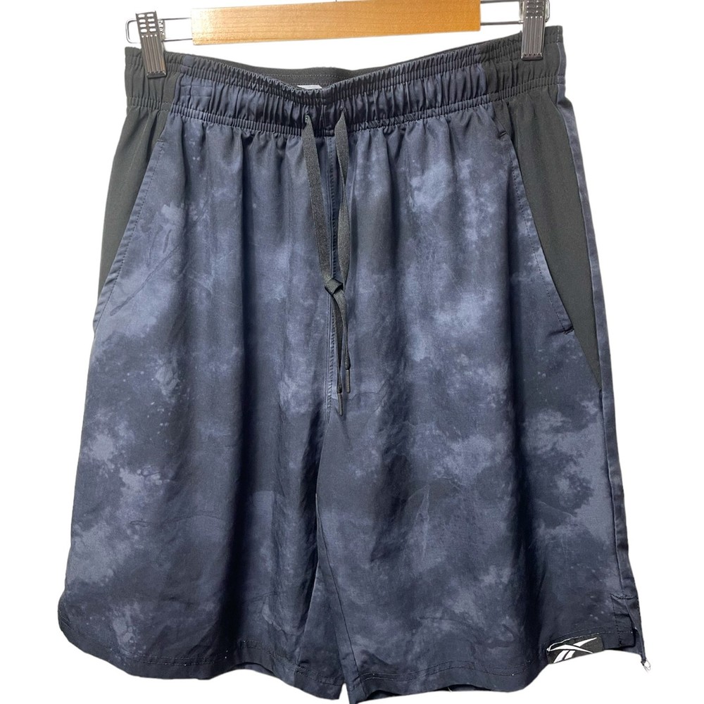 Reebok men running shorts black and gray with cloudy design size medium